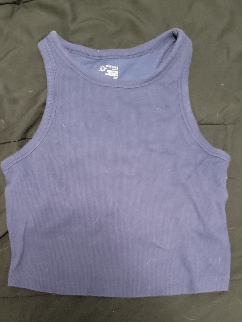 OFFLINE by Aerie Small Navy Blue High Neck Ribbed Crop Tank Top